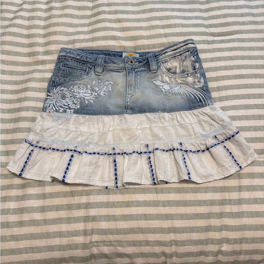 Antik Denim Blue and White Floral Mini Skirt